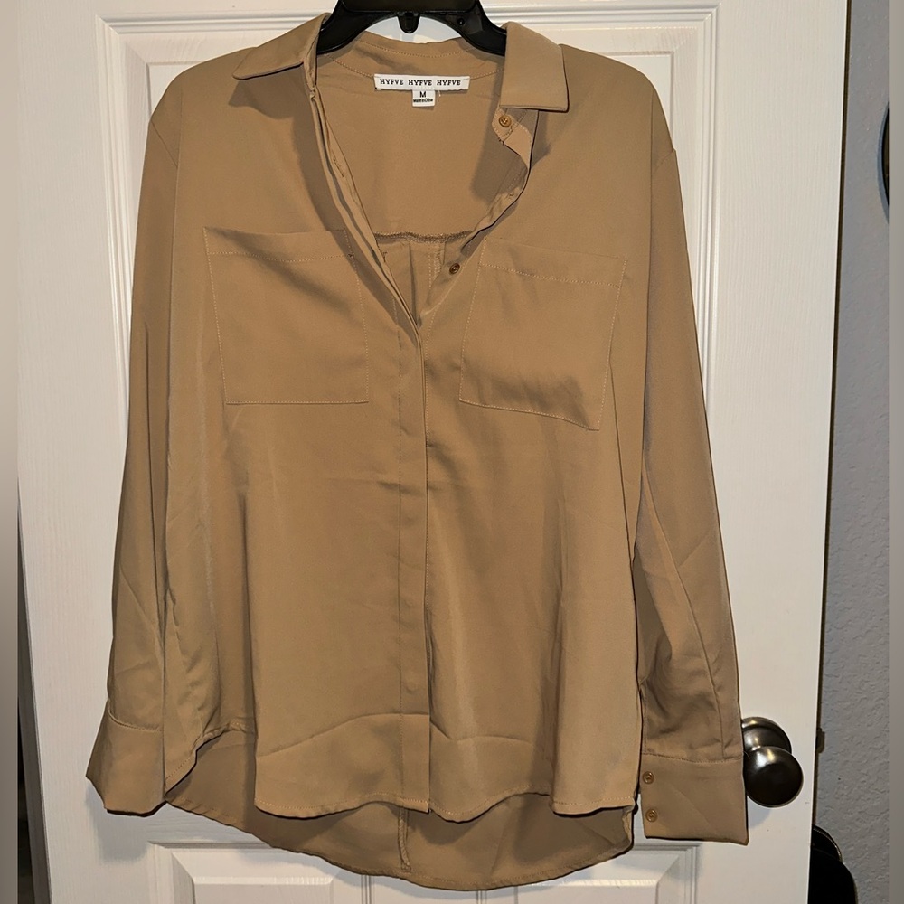 brown button up blouse
